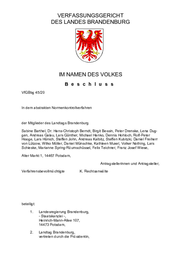 Bild vergrößern (Bild: VfGBbg 45/20)