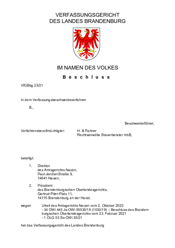 Bild vergrößern (Bild: VfGBbg 23/21)